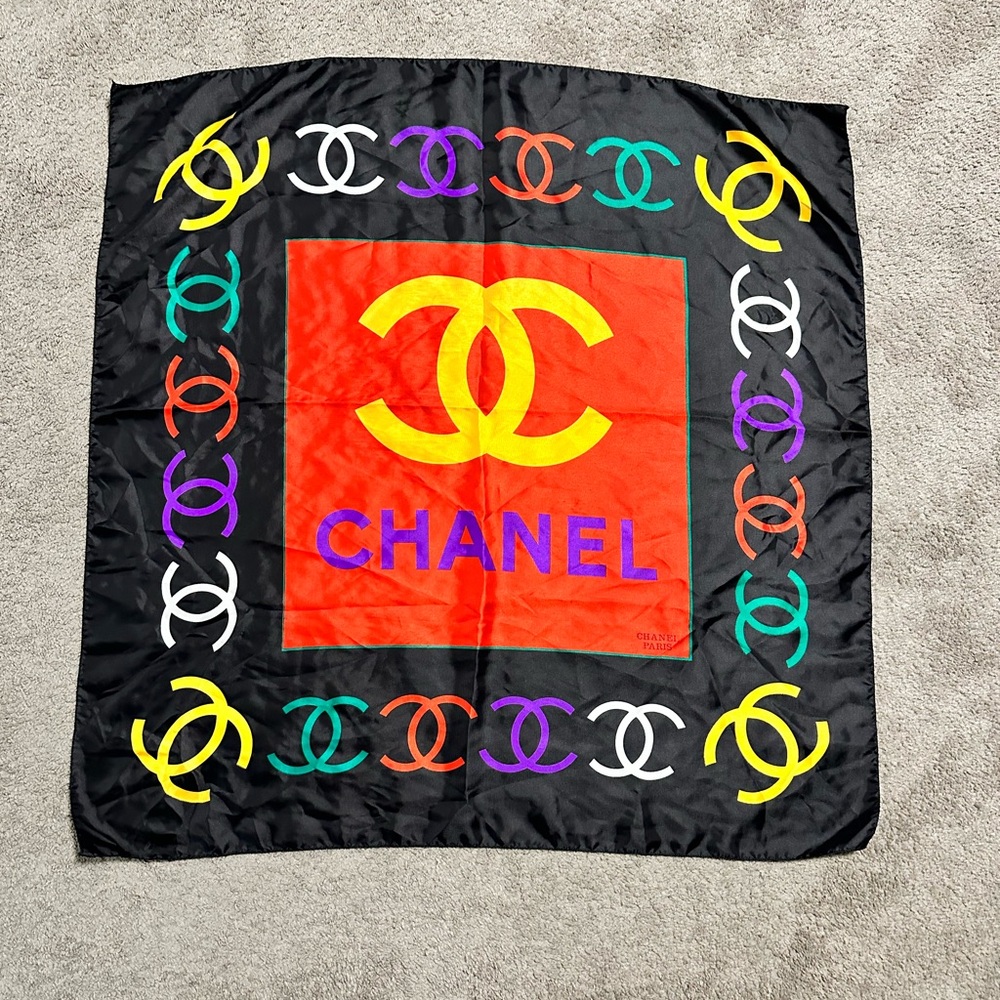 Vintage 1980s Chanel multi-coloured silk scarf
